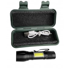Светодиодный фонарик Bailong Police COB USB BL-513    в пластиковом чехле(240
