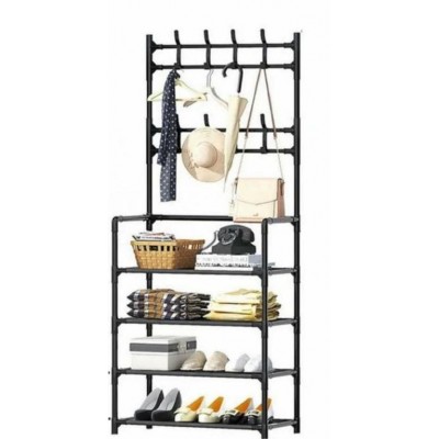 Вешалка для одежды в прихожую с полками для обуви NEWsimple floor clothes   60x26.5x154 БОЛЬШАЯ (16)